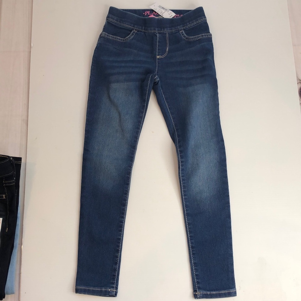 PLACE Legging Jeans Dark Blue Denim Stretchy Contrast Stitching Girls 6 NEW NWT